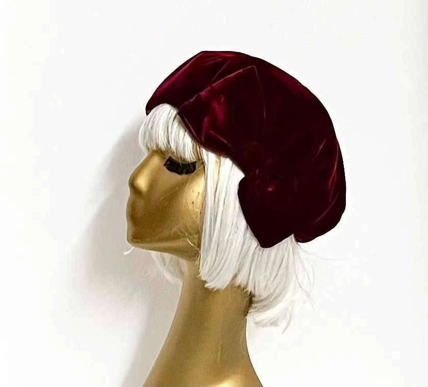 Burgundy Velvet Beret Bow