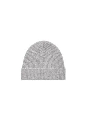 Cashmere Ribbed Beanie—grey marl