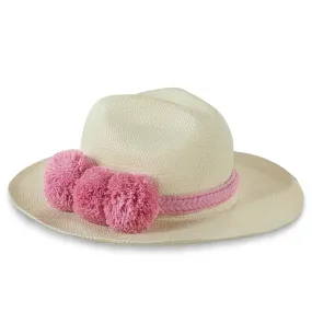 GUADALUPE HAT   WHITE PINK POM POM