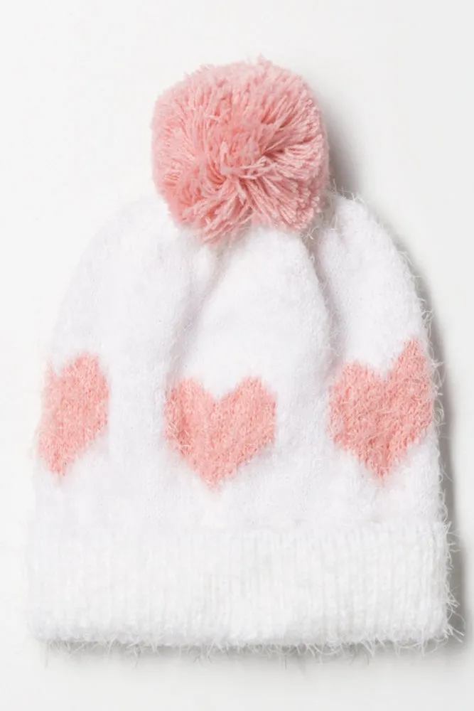 Heart Beanie White